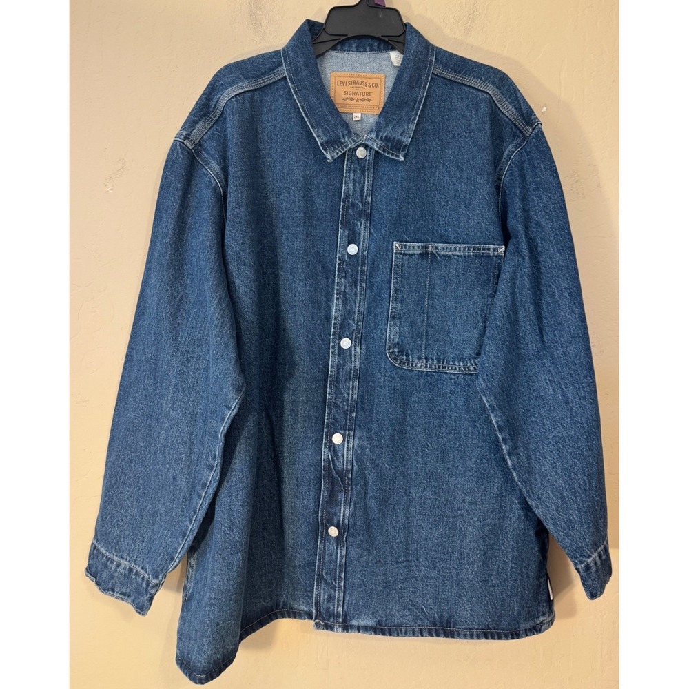 Levi Strauss Signature Utility Jacket Men 2XL Blue Denim RelaxFit Snap Front NEW